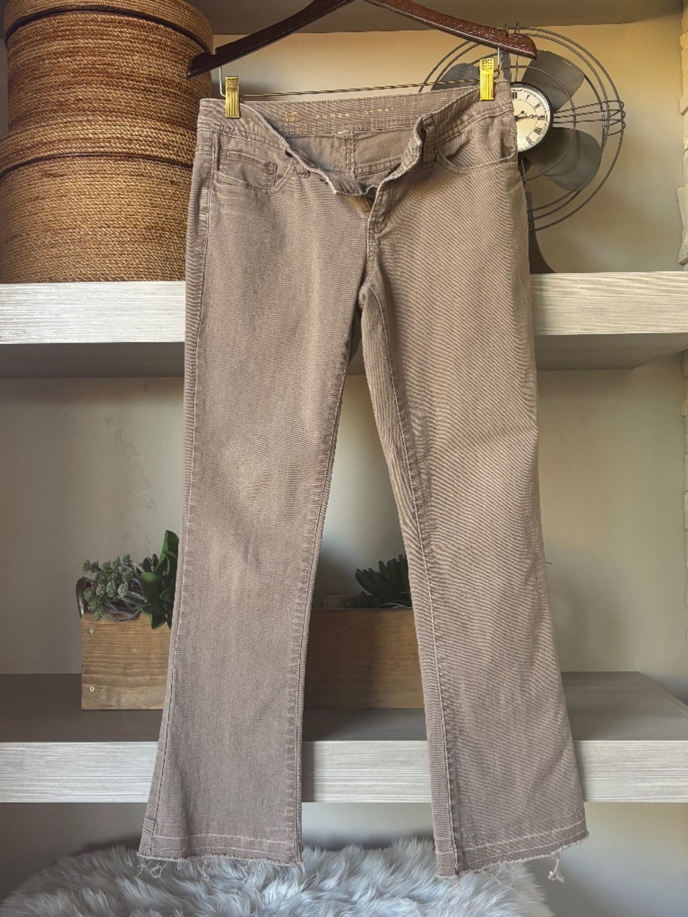 LC Lauren Conrad Low-Rise Flared Leg Tan Jeans  Raw Edge Hem 30